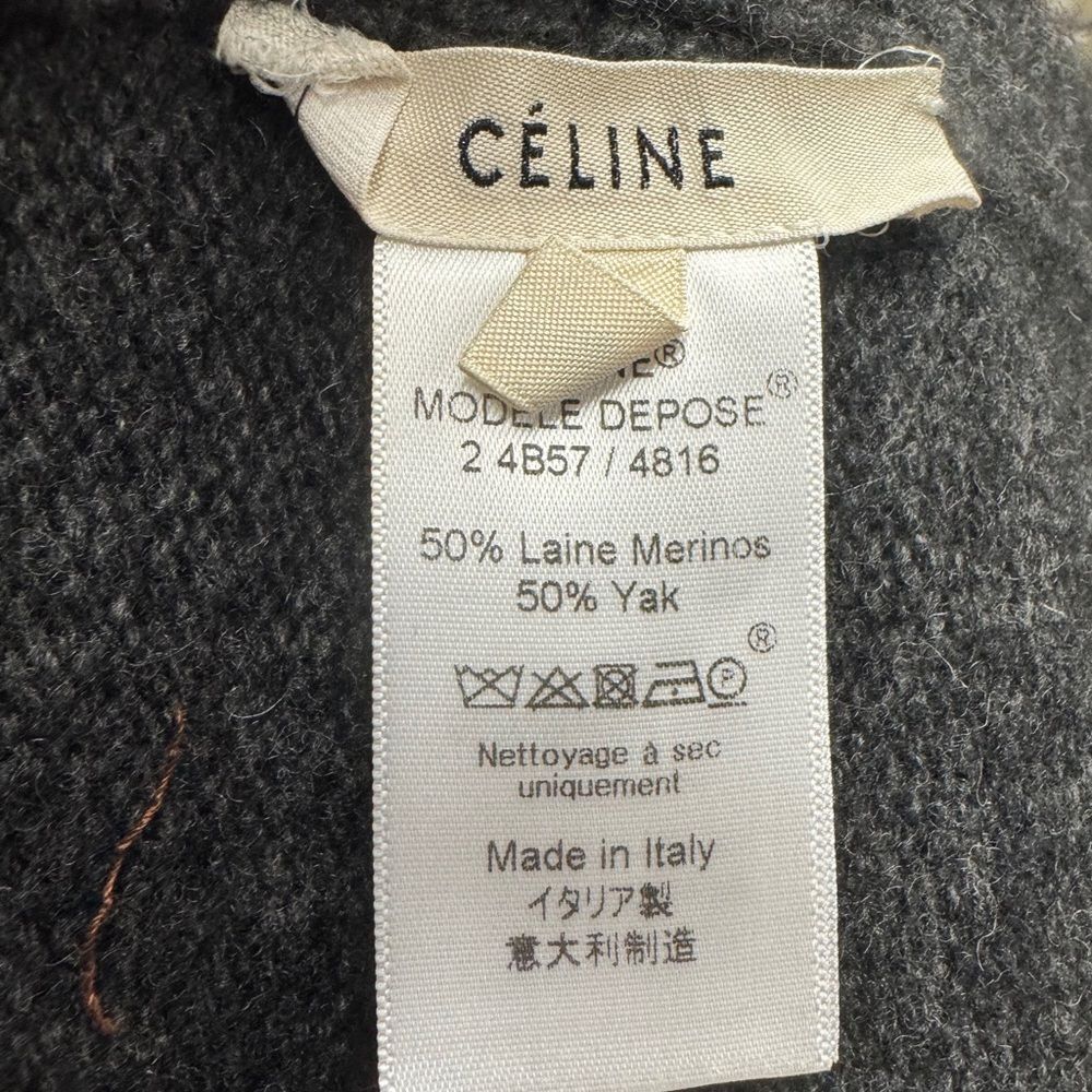 Céline Charcoal Gray Wool & Yak Blend Wrap Shawl Scarf with Ribbed Edges Auth - Picture 8 of 11